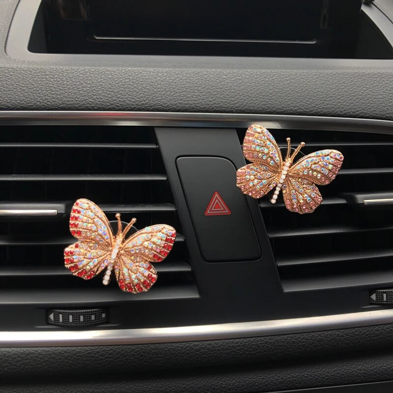 Rhinestone Butterfly Auto smaržas Dimants Krāsains Butterfly Auto Gaisa Atsvaidzinātājs Smaržas Klips Auto Dekorācijas Aksesuāri Interjers