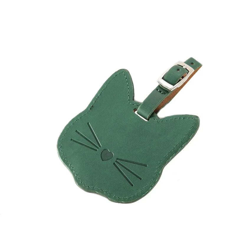 Kaķa bagāžas birkas Divslāņu jostas čemodāna ID adrese uzlīmes turētājs Bagāžas nosaukums Karikatūra PU birka Pārnēsājama etiķete ceļojumu aksesuārs