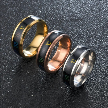 Интелигентен многофункционален пръстен от неръждаема стомана за двойки Настроението променя цвета си от водоустойчив пръстен за измерване на телесната температура