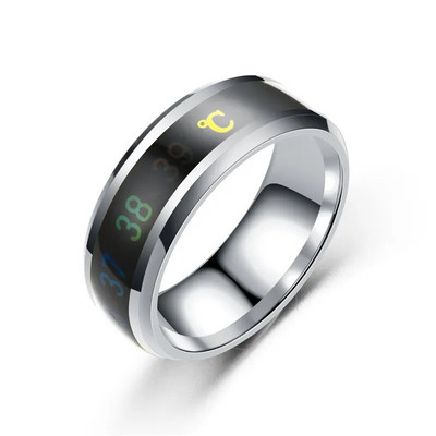 Интелигентен многофункционален пръстен от неръждаема стомана за двойки Настроението променя цвета си от водоустойчив пръстен за измерване на телесната температура