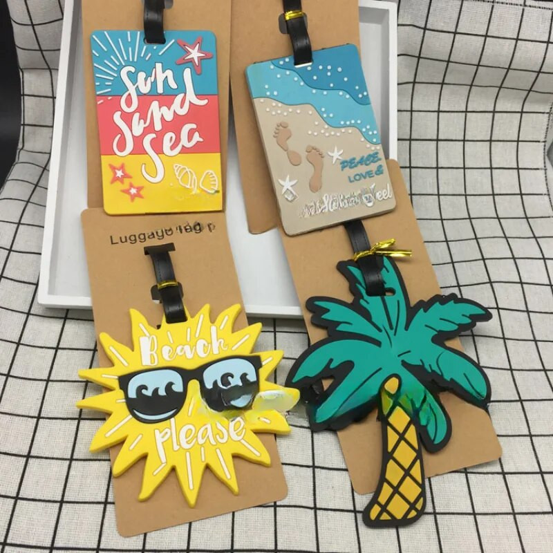 Ceļojumu piederumi Radoša bagāžas etiķete Karikatūra pludmales silikagela čemodāns ID adreses kartes turētājs bagāžas iekāpšanas pārnēsājama etiķete
