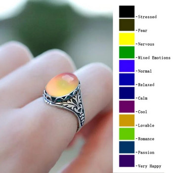 Винтидж ретро пръстен за промяна на настроението с овална емоция, цветен пръстен за контрол на температурата за жени Anillos Mujer