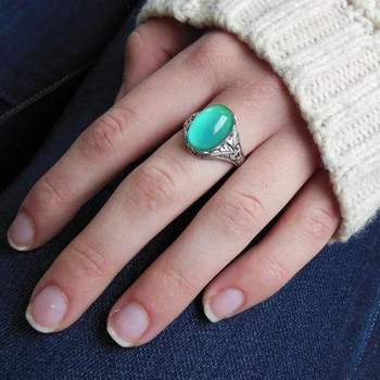 Винтидж ретро пръстен за промяна на настроението с овална емоция, цветен пръстен за контрол на температурата за жени Anillos Mujer