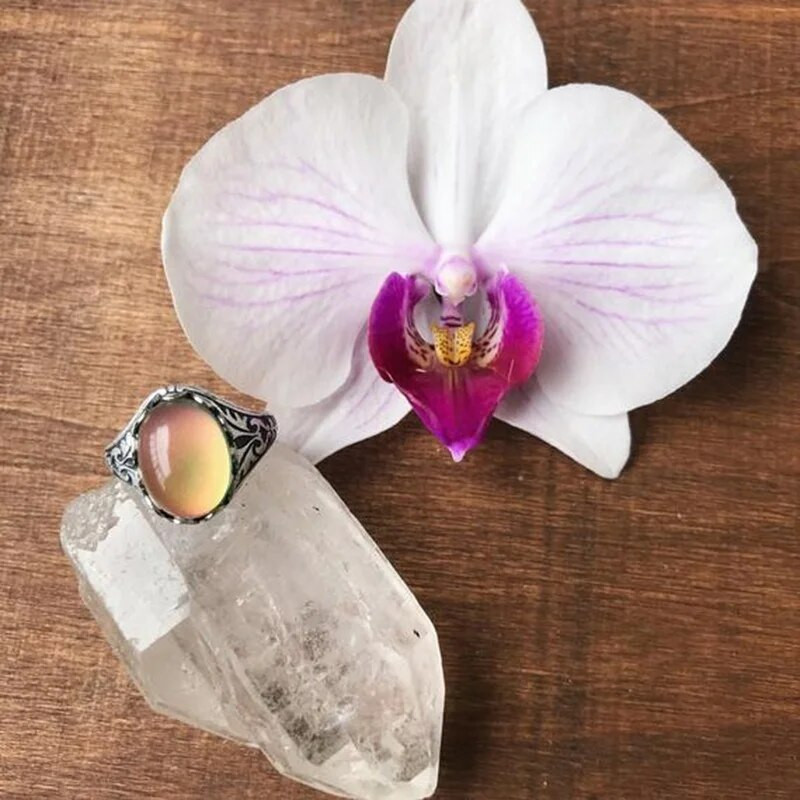 Vintage retrovärvi muutev meeleolusõrmus ovaalne emotsiooni tunne, muudetav temperatuuri reguleerimise värvisõrmus naistele Anillos Mujer