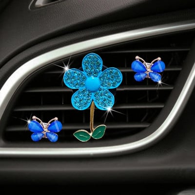 1/3 tk Crystal Flower auto õhuvärskendaja Lovely Little Butterfly naiste autoparfüümi dekoratiivklipp, õhuvärskendaja autolõhn