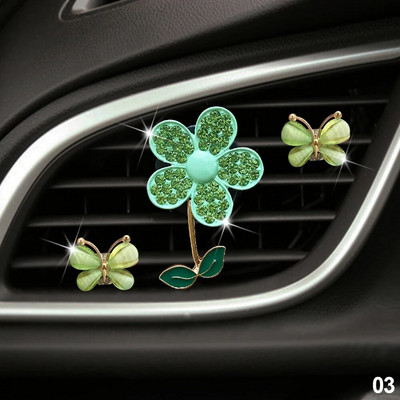 1/3 tk Crystal Flower auto õhuvärskendaja Lovely Little Butterfly naiste autoparfüümi dekoratiivklipp, õhuvärskendaja autolõhn