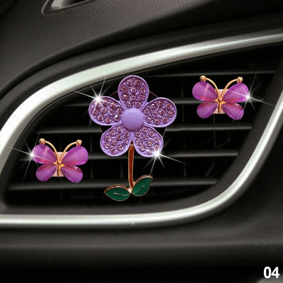 1/3 tk Crystal Flower auto õhuvärskendaja Lovely Little Butterfly naiste autoparfüümi dekoratiivklipp, õhuvärskendaja autolõhn
