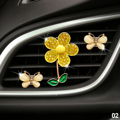 1/3 tk Crystal Flower auto õhuvärskendaja Lovely Little Butterfly naiste autoparfüümi dekoratiivklipp, õhuvärskendaja autolõhn