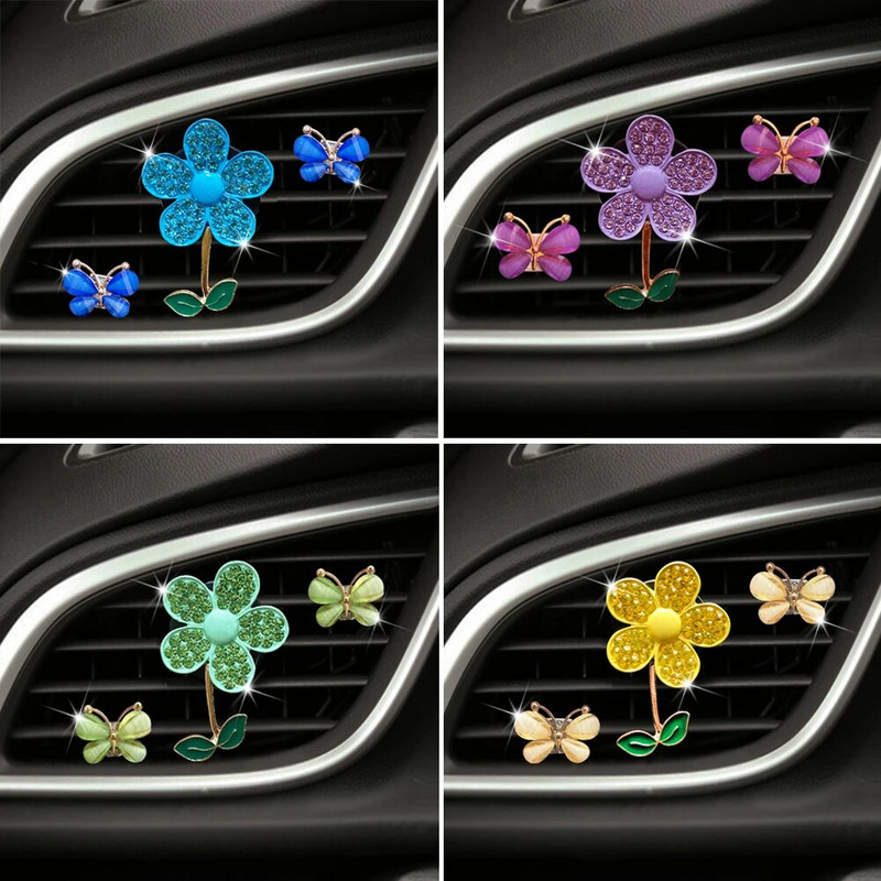 1/3Gb Crystal Flower Auto gaisa atsvaidzinātājs Lovely Little Butterfly Ladies Auto Smaržas Decoration Clip gaisa atsvaidzinātājs auto aromāts