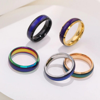 Δαχτυλίδι Unisex 6 χιλιοστών που αλλάζουν χρώμα για γυναίκες Ανοξείδωτο ατσάλι Δαχτυλίδι ιχνηλάτης διάθεσης για άνδρες Κοσμήματα καινοτομίας για πάρτι δώρου WC039