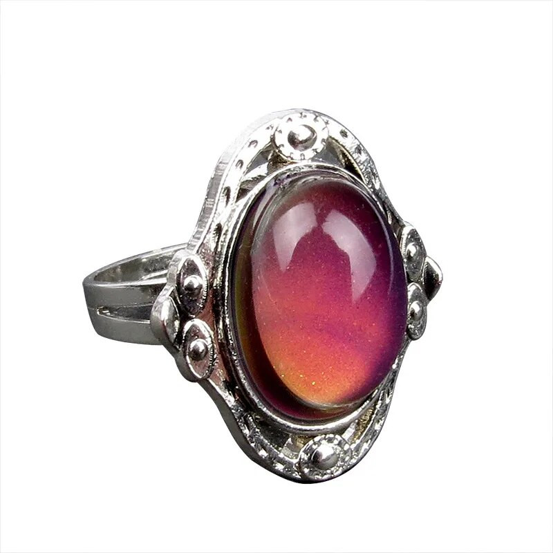 Ezüst színű retro Állítható hangulatú Gyűrűk nőknek hőmérséklet-szabályozó színű szív ovális kerek pillangó Divatékszerek 2020