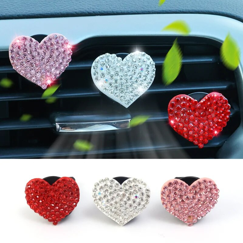 Automašīnas gaisa kondicionieris Love Heart smaržu klipsis Dekorācijas gaisa izvads Dimants Rhinestone Bling Decor Love Forma Aromterapijas klips
