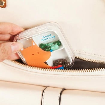 4 θυρίδες Διαφανές Cute Cartoon Mini Storage Medicine Pill Box Φορητό άδειο πλαστικό δοχείο θήκες Αξεσουάρ ταξιδιού