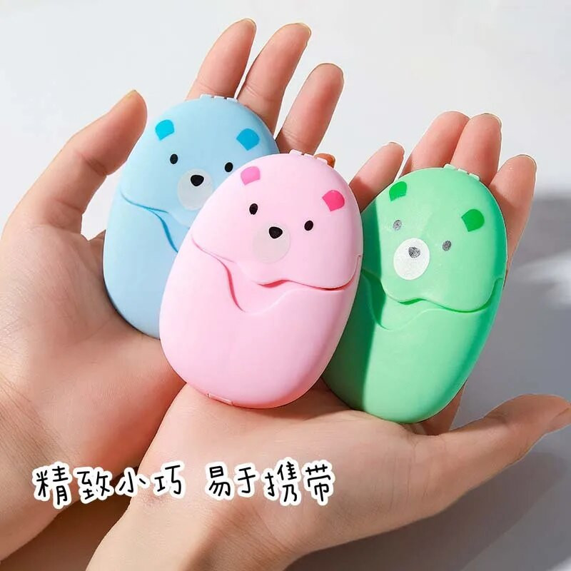 Νέο 50 τμχ/κιβώτιο Χαριτωμένο ταξιδιωτικό χαρτί σαπουνιού σε κουτί μιας χρήσης Φορητό κουτί πλυσίματος χεριών Αρωματικά φύλλα σε φέτες Μίνι σαπουνόχαρτο