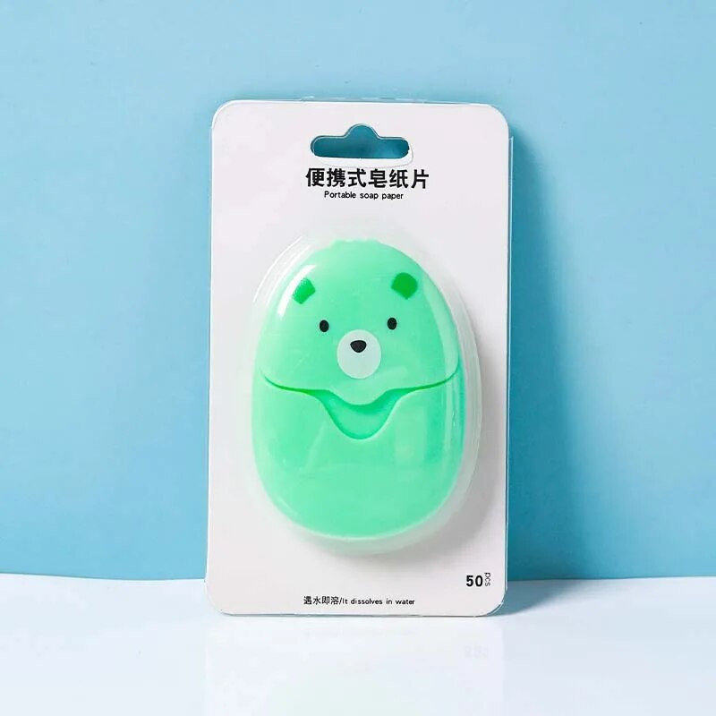 Νέο 50 τμχ/κιβώτιο Χαριτωμένο ταξιδιωτικό χαρτί σαπουνιού σε κουτί μιας χρήσης Φορητό κουτί πλυσίματος χεριών Αρωματικά φύλλα σε φέτες Μίνι σαπουνόχαρτο