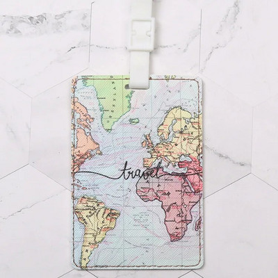 Creative World Map Kvaliteetsed reisitarvikud Pagasi silt PU Kohvri ID Aadressid Hoidja Pagasi pardaleminek Kaasaskantav silt