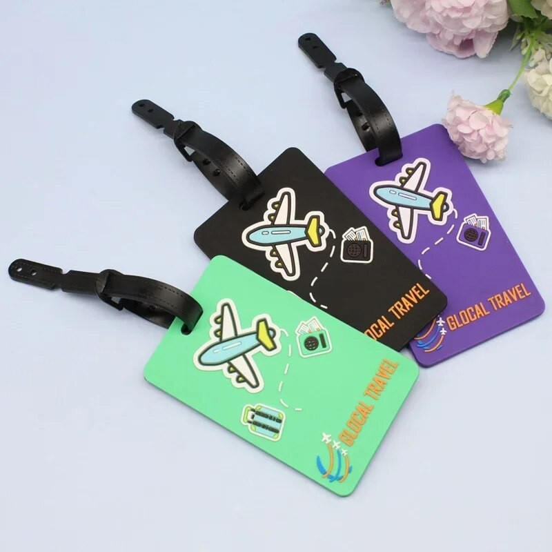Ceļojumu piederumi Bagāžas etiķetes Čemodāns Karikatūra Silikagels Pārnēsājama Ceļojumu Etiķete Radoša lidmašīnas bagāžas birkas ID Adrešu turētājs