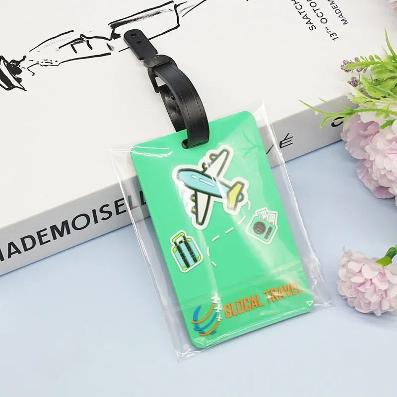 Ceļojumu piederumi Bagāžas etiķetes Čemodāns Karikatūra Silikagels Pārnēsājama Ceļojumu Etiķete Radoša lidmašīnas bagāžas birkas ID Adrešu turētājs