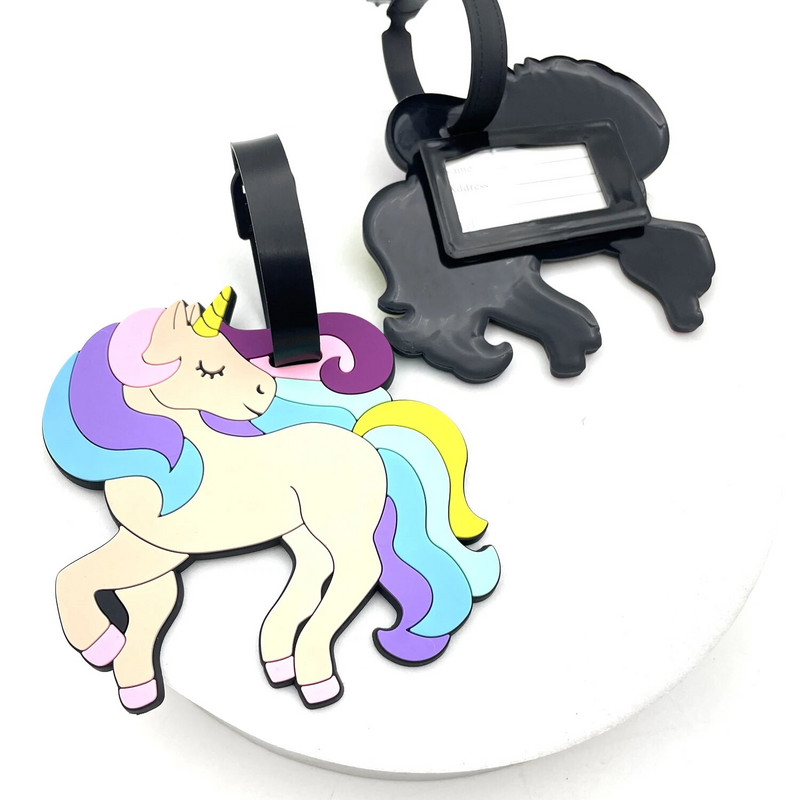 1PC PVC mīkstas gumijas bagāžas birkas Multfilmas vienradzis karšu komplekti Silikona iekāpšanas kartes Bagāžas birkas Piekārtas sūtījumu birkas