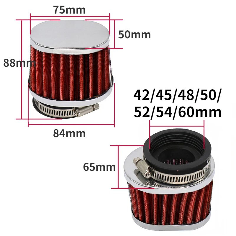 Motocikla gaisa filtra 42-60 mm Universālie augstas plūsmas sporta gaisa ieplūdes filtru tīrītāju komplekti Suzuki Honda Yamaha Kawasaki