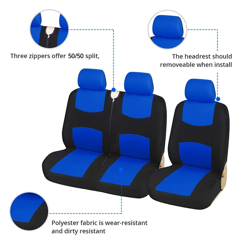 1+2 lieljaudas sēdekļu pārvalki, melni kravas automašīnu/furgonu universālie automašīnu sēdekļu pārvalki, Renault Peugeot priekš Opel Vivaro priekš Nissan Primastar