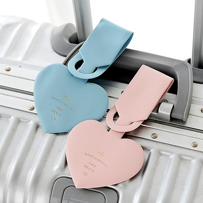 Обикновен кожен етикет за багаж с форма на сърце Дамски куфар за пътуване ID Поставка за адрес Етикети за багаж за момичета Бордна чанта Преносим етикет