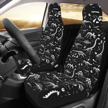 Μαύρο και άσπρο καλύμματα μπροστινών καθισμάτων με σκελετό δεινοσαύρων 2 Pack Προστατευτικό καθίσματος οχήματος Καλύμματα χαλιών αυτοκινήτου, ταιριάζουν με τα περισσότερα κουβαδωμένα καθίσματα