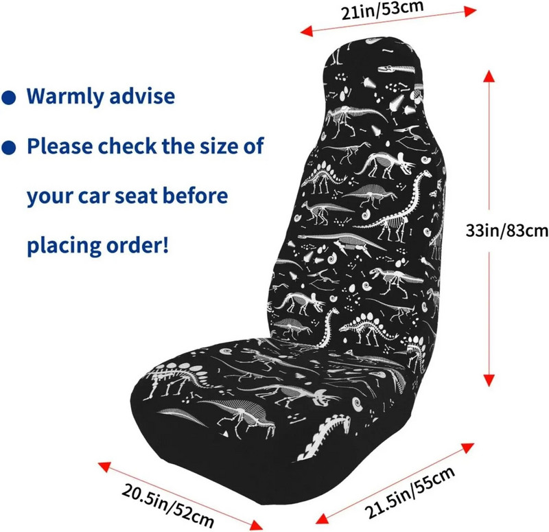 Melnbalti dinozauru skeleta priekšējie sēdekļu pārvalki, 2 komplekti transportlīdzekļa sēdekļu aizsargi, automašīnu paklājiņu pārvalki, der lielākajai daļai kausa sēdekļu