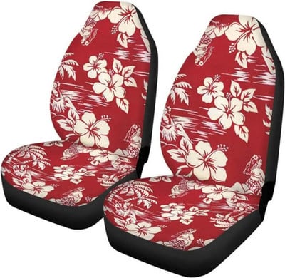 Punaste Hawaii lilleliste lilledega autoistme kattekomplekt, 2 tk, kõrge veniv ja vastupidav auto esiistmepadi naistele, meestele, sõiduk