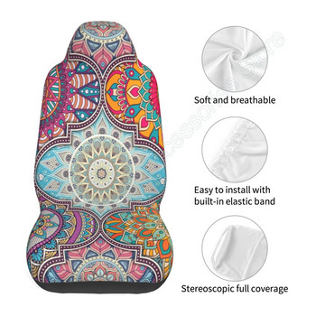 2 части Boho Mandala калъфи за автомобилни седалки Универсална кофа с висока облегалка Мек автомобилен протектор за седалка Декорация на автомобилни аксесоари