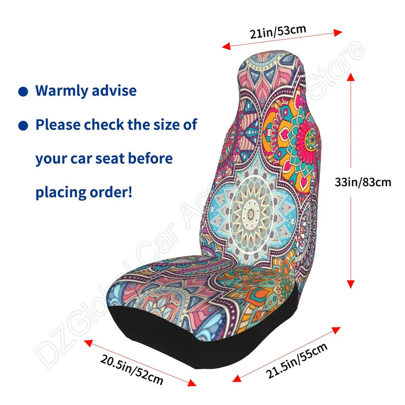Καλύμματα καθισμάτων αυτοκινήτου Boho Mandala 2 τεμαχίων Universal ψηλός κάδος πλάτης Μαλακό κάλυμμα προστασίας καθίσματος αυτοκινήτου Αξεσουάρ αυτοκινήτου Διακόσμηση