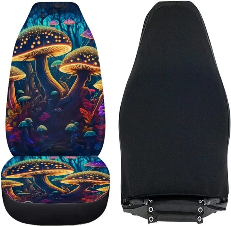 Forest Colorful Mushrooms Auto sēdekļu pārvalki 2gab/komplekts Stretch priekšējo sēdekļu pārvalki Auto salona aizsargi Auto Bucket Seat Cover