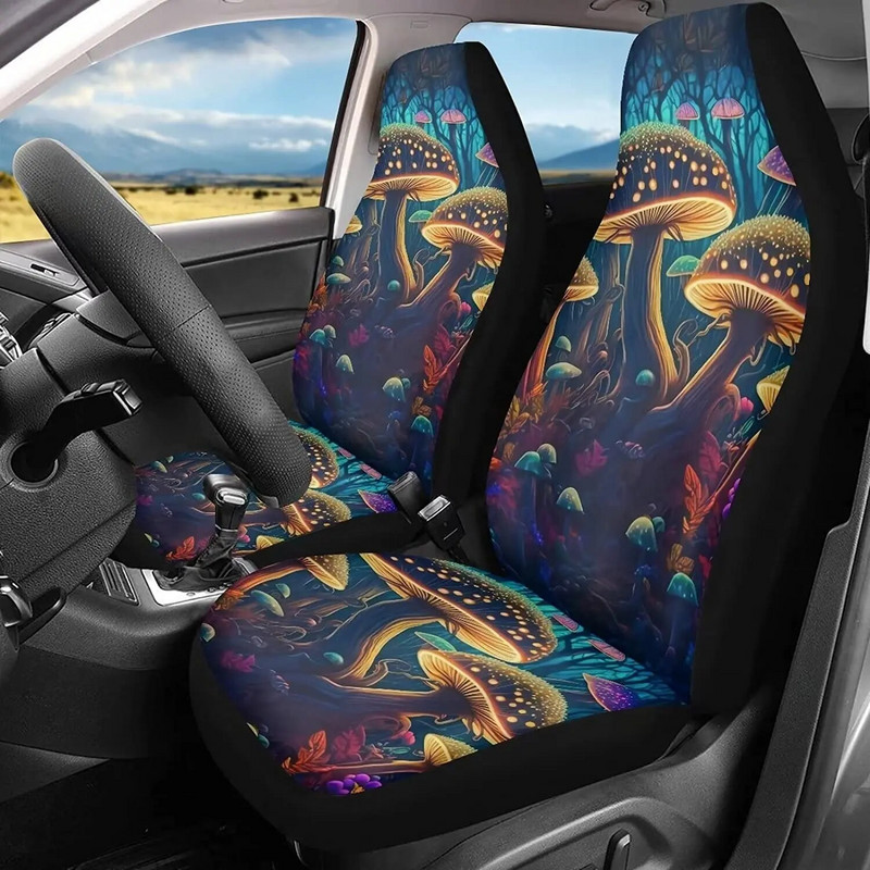 Forest Colorful Mushrooms Auto sēdekļu pārvalki 2gab/komplekts Stretch priekšējo sēdekļu pārvalki Auto salona aizsargi Auto Bucket Seat Cover