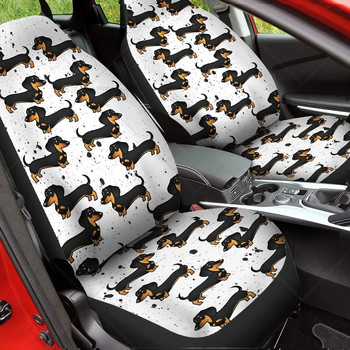 Cartoon Dachshund Print Σετ καλύμματα καθισμάτων αυτοκινήτου, Αξεσουάρ αυτοκινήτου Εσωτερική διακόσμηση 2 τμχ Προστατευτικά για φορτηγά αυτοκίνητα SUV Cartoon