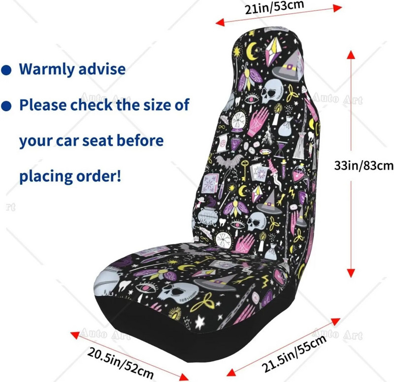 Automašīnu sēdekļu pārvalki Magic Witch Witchcraft Auto priekšējo sēdekļu aizsargi Automašīnu aksesuāri Kausa pārvalks Universāli piemērots auto kravas automašīnai