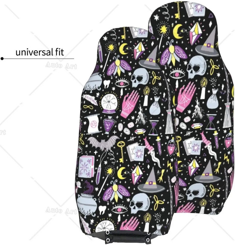 Automašīnu sēdekļu pārvalki Magic Witch Witchcraft Auto priekšējo sēdekļu aizsargi Automašīnu aksesuāri Kausa pārvalks Universāli piemērots auto kravas automašīnai