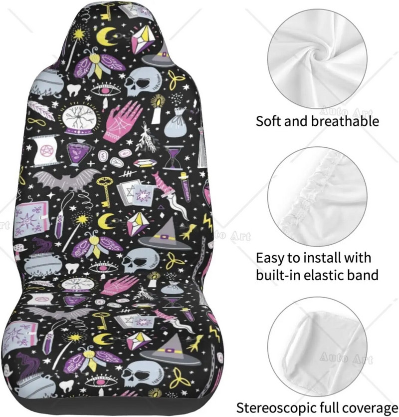 Automašīnu sēdekļu pārvalki Magic Witch Witchcraft Auto priekšējo sēdekļu aizsargi Automašīnu aksesuāri Kausa pārvalks Universāli piemērots auto kravas automašīnai