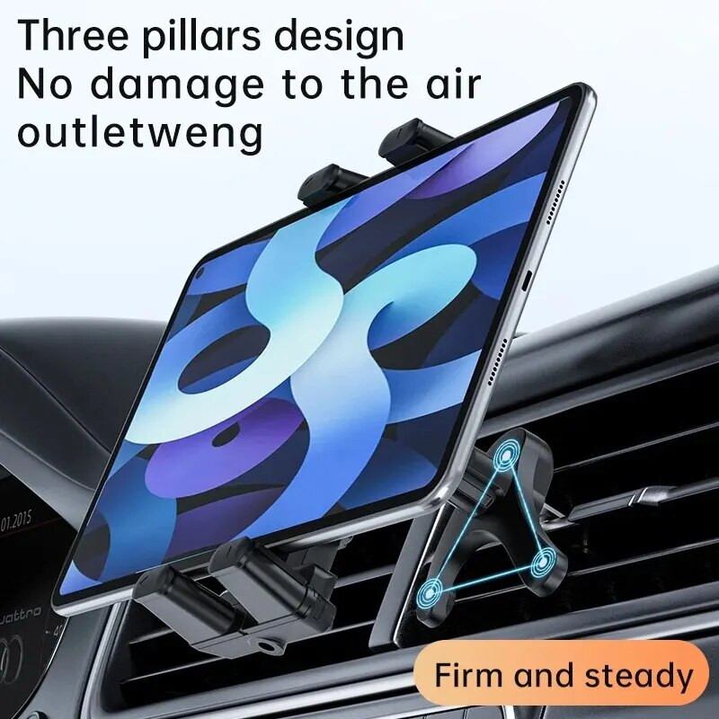 Automašīnas gaisa ventilācijas atveres Universa turētāja stiprinājums, statīvs saderīgs ar 7" - 12,9" planšetdatoriem iPad ,4" - 7" salokāms ekrāns/taisns paneļa tālrunis