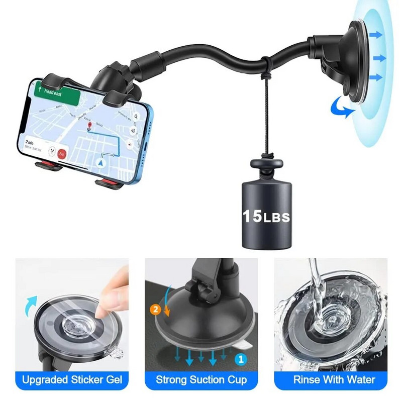 360° rotējošs automašīnas tālruņa turētājs Universāls vējstikla paneļa statīvs mobilajam telefonam GPS tālruņa elastīgais kronšteins Auto piederumi