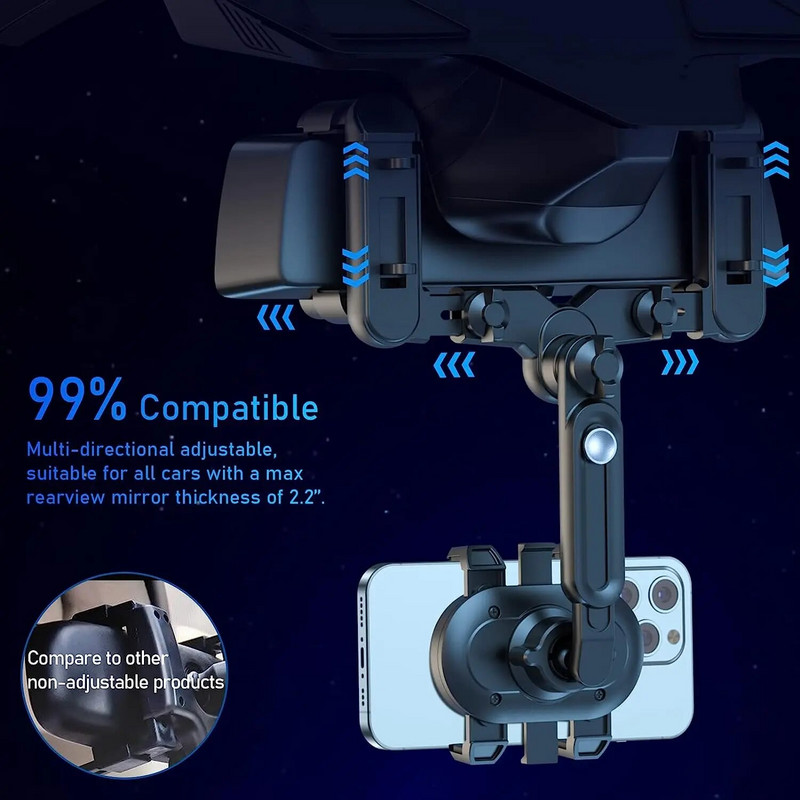 Automašīnas tālruņa turētājs atpakaļskata spoguļa tālruņa turētājs regulējams navigatora kronšteins 360° grozāms izvelkams universālam automobilim