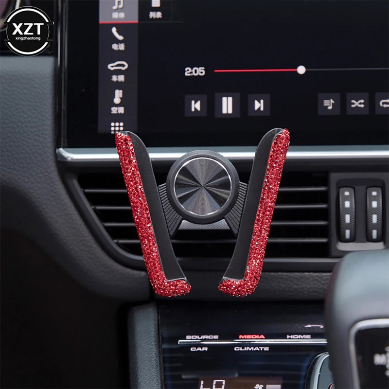 Automašīnas tālruņa turētājs sievietēm, dimanta kristāla automašīnas gaisa ventilācijas atveres stiprinājuma turētājs Mobilā tālruņa turētāja statīvs automašīnas kronšteinā, salona piederumi