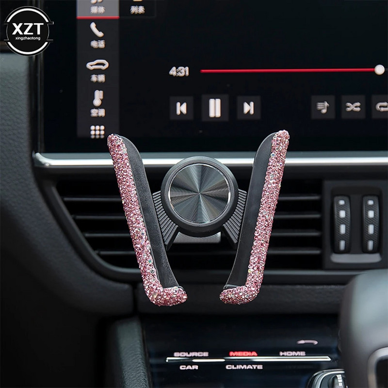 Automašīnas tālruņa turētājs sievietēm, dimanta kristāla automašīnas gaisa ventilācijas atveres stiprinājuma turētājs Mobilā tālruņa turētāja statīvs automašīnas kronšteinā, salona piederumi