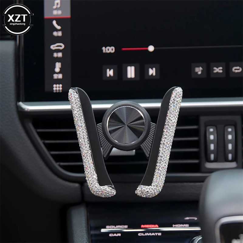 Automašīnas tālruņa turētājs sievietēm, dimanta kristāla automašīnas gaisa ventilācijas atveres stiprinājuma turētājs Mobilā tālruņa turētāja statīvs automašīnas kronšteinā, salona piederumi