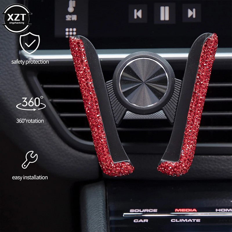 Automašīnas tālruņa turētājs sievietēm, dimanta kristāla automašīnas gaisa ventilācijas atveres stiprinājuma turētājs Mobilā tālruņa turētāja statīvs automašīnas kronšteinā, salona piederumi