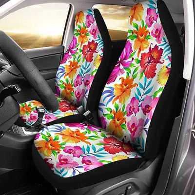 Hawaii Colorful Tropical Flowers Car Seat Covers Full Set Bucket Seat Protectors for Trucks and SUVs Car Seat Covers Four Season
