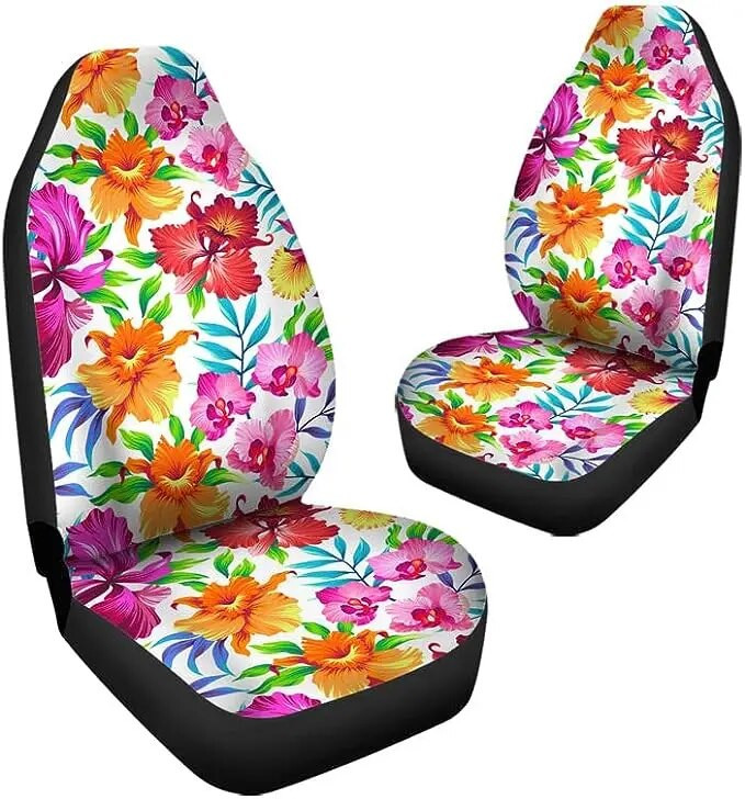 Havaju salu krāsaini tropu ziedi automašīnu sēdekļu pārvalki pilna komplektācija kausa sēdekļu aizsargi kravas automašīnām un apvidus automašīnām Auto sēdekļu pārvalki četrām sezonām