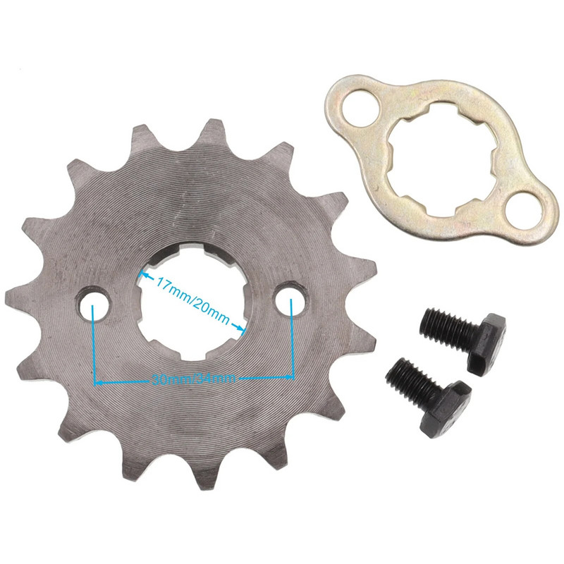 Priekšējais dzinējs 420# 17mm 20mm 10T 11T 12T 13T 14T 15T 16T 17T 18T 19T Zobu ķēdes ķēdes rats ar fiksatora plāksnes skapīti