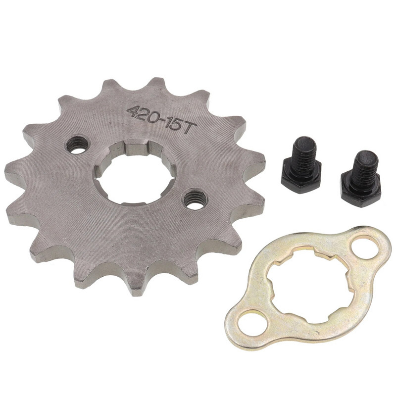 Priekšējais dzinējs 420# 17mm 20mm 10T 11T 12T 13T 14T 15T 16T 17T 18T 19T Zobu ķēdes ķēdes rats ar fiksatora plāksnes skapīti
