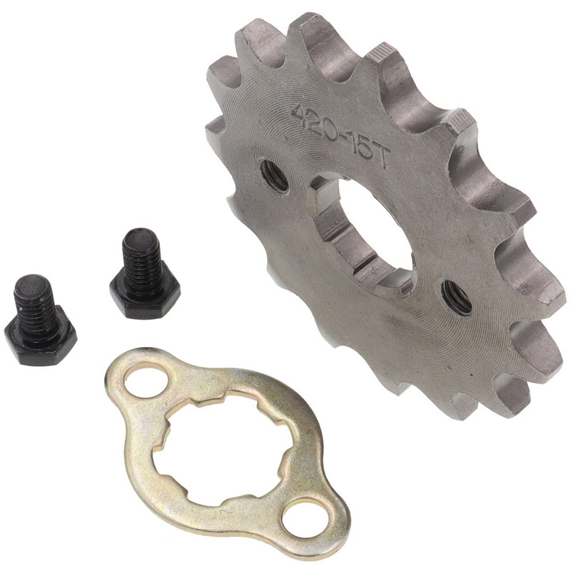 Priekšējais dzinējs 420# 17mm 20mm 10T 11T 12T 13T 14T 15T 16T 17T 18T 19T Zobu ķēdes ķēdes rats ar fiksatora plāksnes skapīti