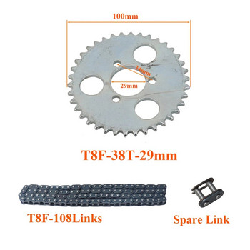 Αλυσίδα 47cc 49cc T8F108 136 Σύνδεσμοι και 38 44 δόντια Γρανάζια πλάκας αλυσίδας Για εξαρτήματα εξαρτημάτων mini moto atv quad δίχρονος κινητήρας